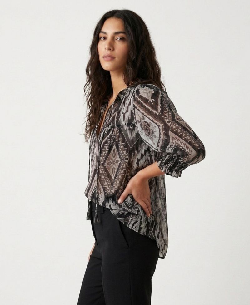 Women's Tie-Neck Puff Sleeve Blouse