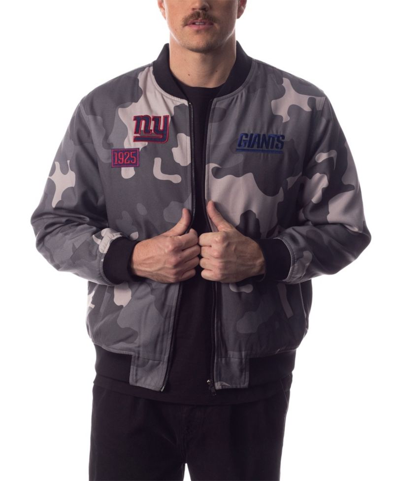 Men's and Women's Gray New York Giants Camo Bomber Jacket
