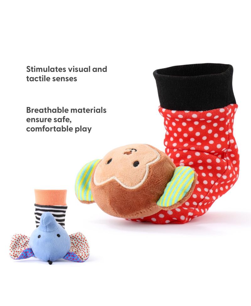 Safari Baby Rattle Socks and Wrist Rattle Set, 5 Piece