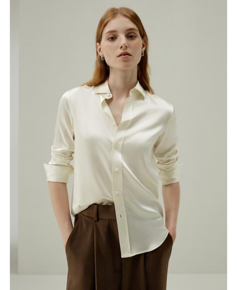 Women's Tailored Button Down Regular Fit Silk Shirt
