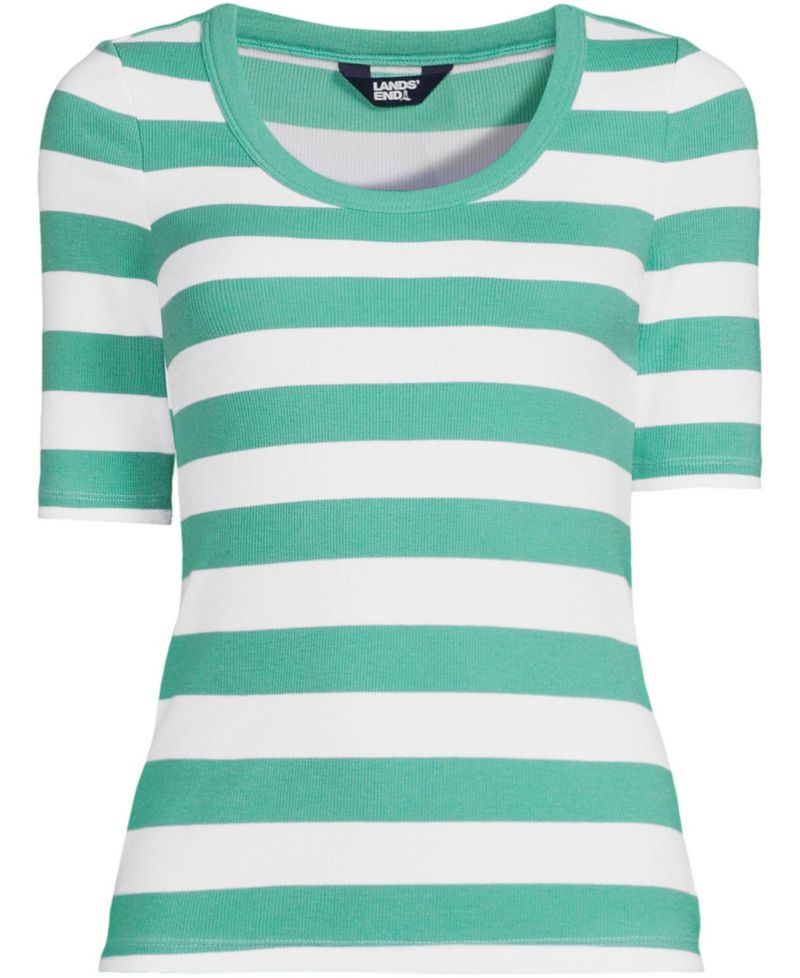 Plus Size Drapey Rib Fitted Elbow Sleeve Scoop Neck Tee