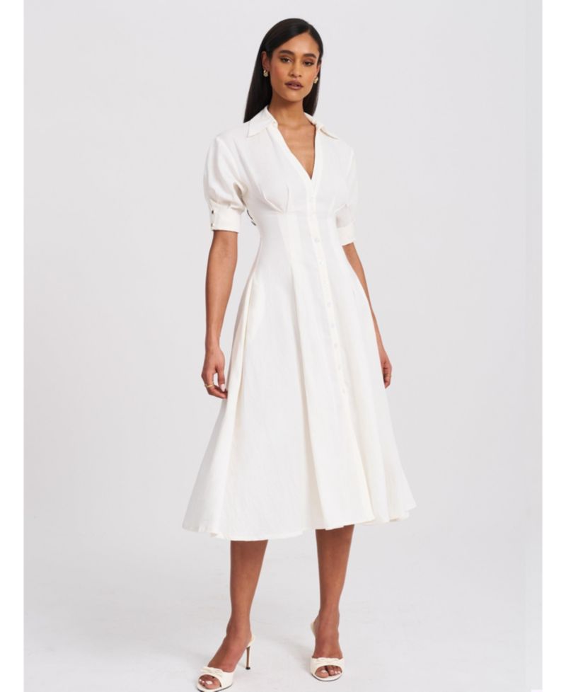 Women's Palina Lyocell Pleated Midi Preppy Shirt Dress