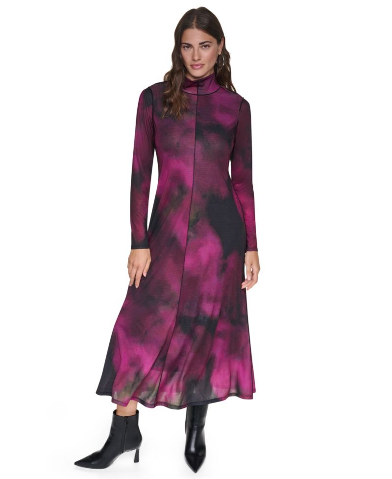 Women's Exposed Seam Printed Long Sleeves Dress