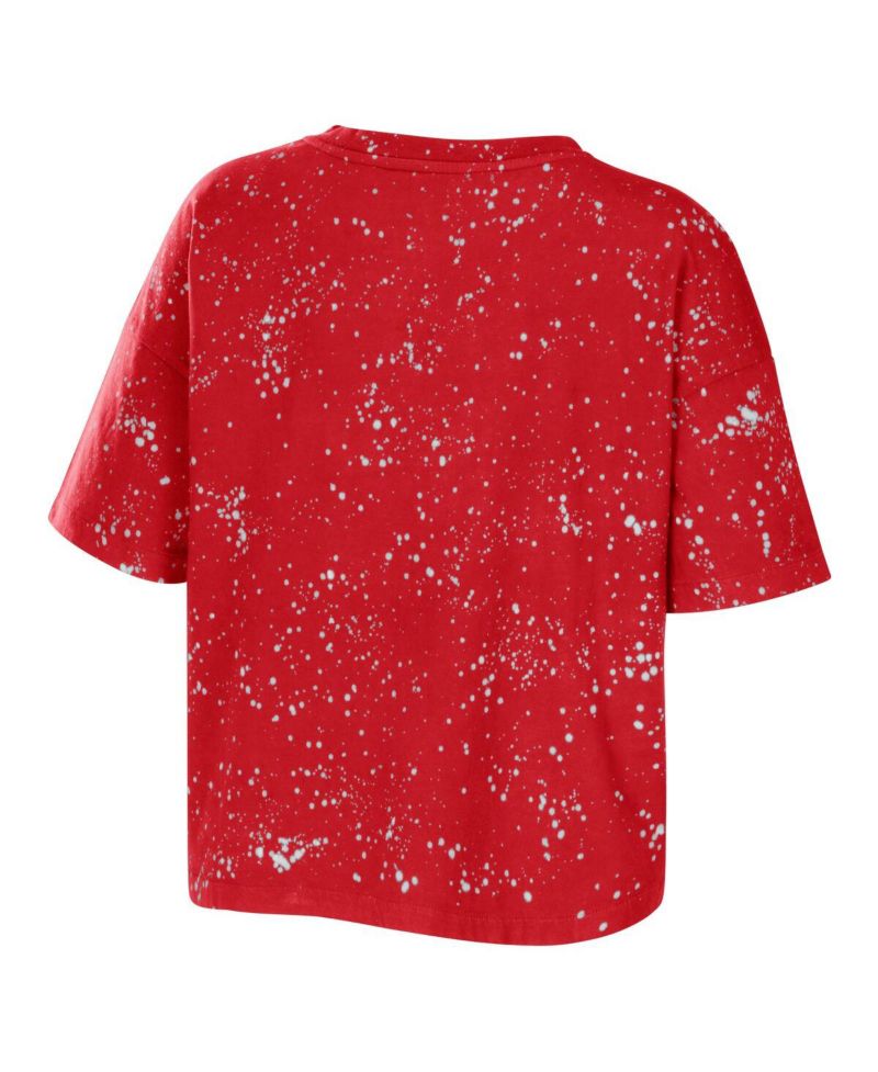 Women's Red Toronto Raptors Bleach Splatter Notch Neck T-Shirt