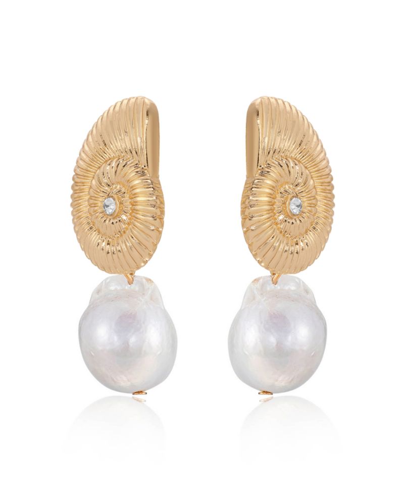 Swirled Shell Freshwater Cultivated Pearl Statement Earrings