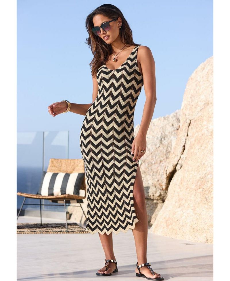 Women's Striped Chevron Midi Dress Everyday Comfort Swim Cover-Up
