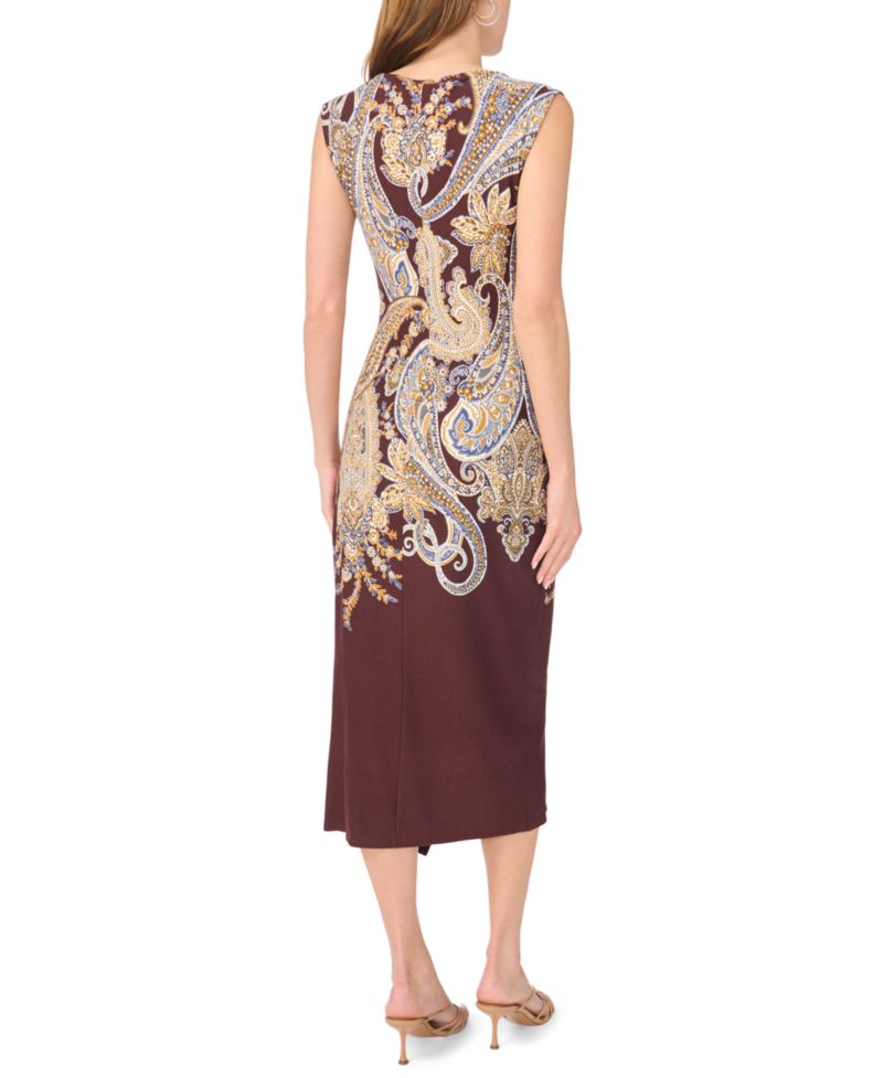 Women's Boat Neck Paisley Sleeveless Wrap Dress