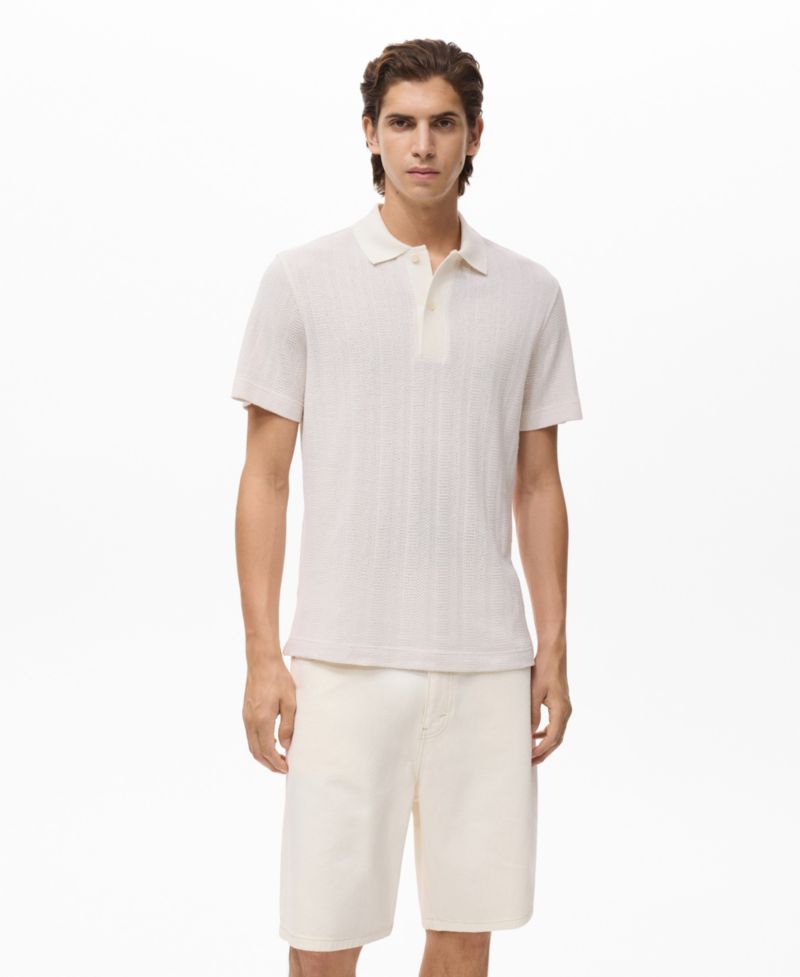Men's Openwork Knitted Cotton Polo Shirt
