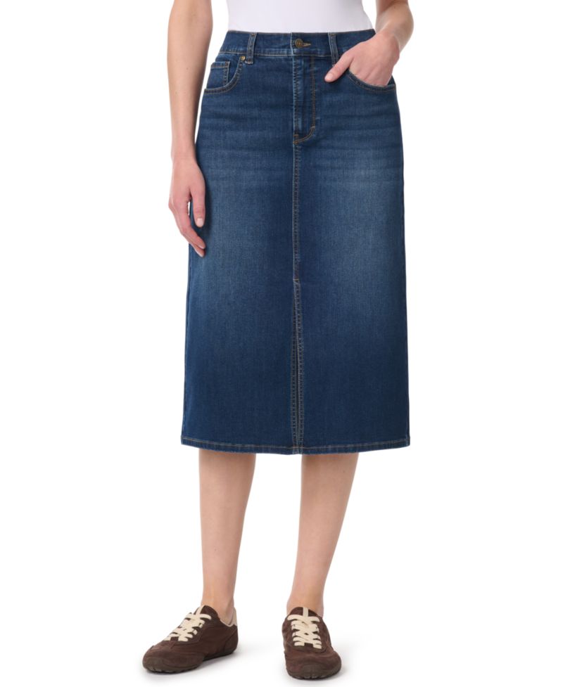 Women's High-Waisted Midi A-Line Denim Skirt