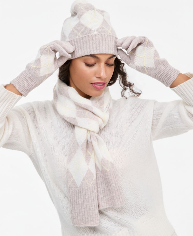 Argyle Cashmere Scarf, Hat & Gloves Box Set