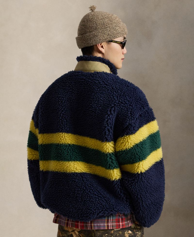 Men's Striped Fleece Quarter-Zip Pullover