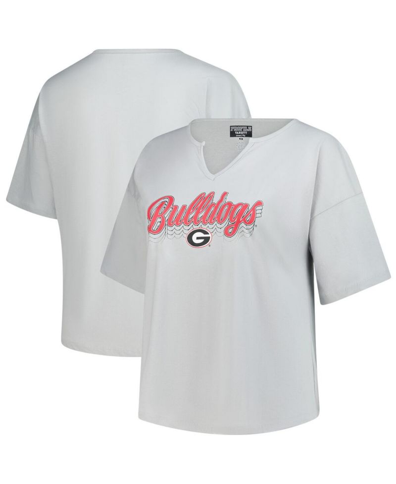 Women's Gray Georgia Bulldogs Plus Size Winning Gear Notch Neck T-Shirt