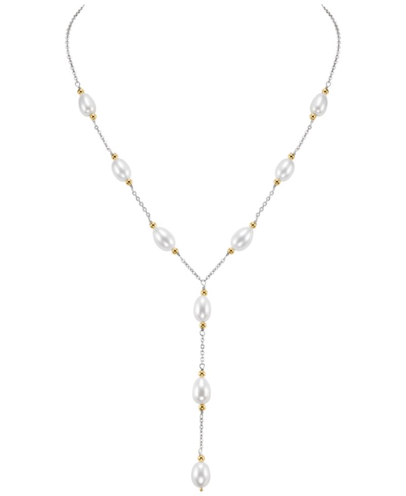Freshwater Pearl Necklace (8-9mm) in 14k Yellow Gold Beads and Sterling Silver