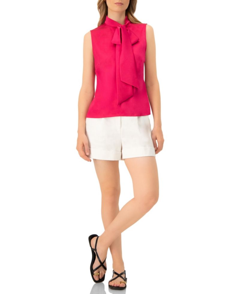 Women's Sleeveless Satin Blouse with Neck Tie