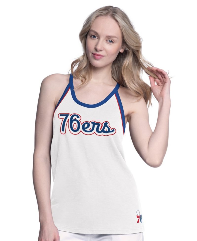 Women's White Philadelphia 76ers Curveball Racerback Scoop Neck Slub Tank Top