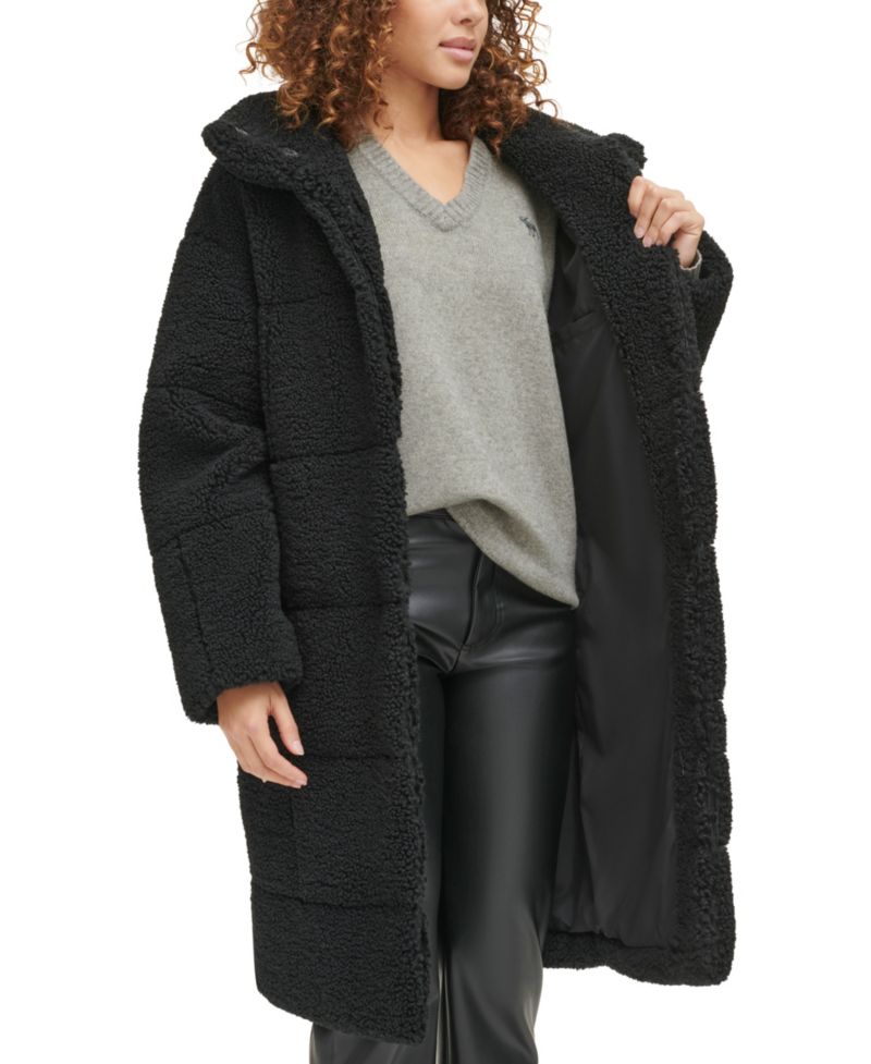 Women's Long Sherpa Snap-Closure Teddy Coat
