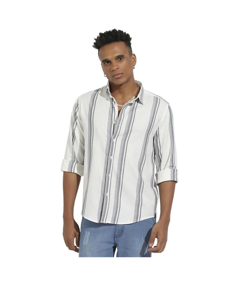Men's White & Dark Grey Barcode Striped Shirt