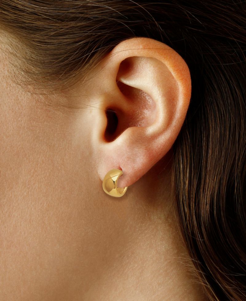 Sculptured X-Small Flat Band Hoop Cuff Earrings in 14k Yellow Gold