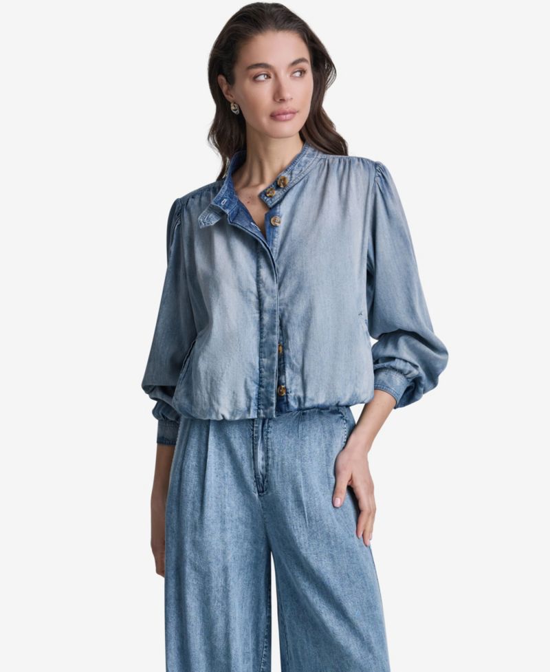 Women's Puff-Sleeve Button-Front Collared Jacket