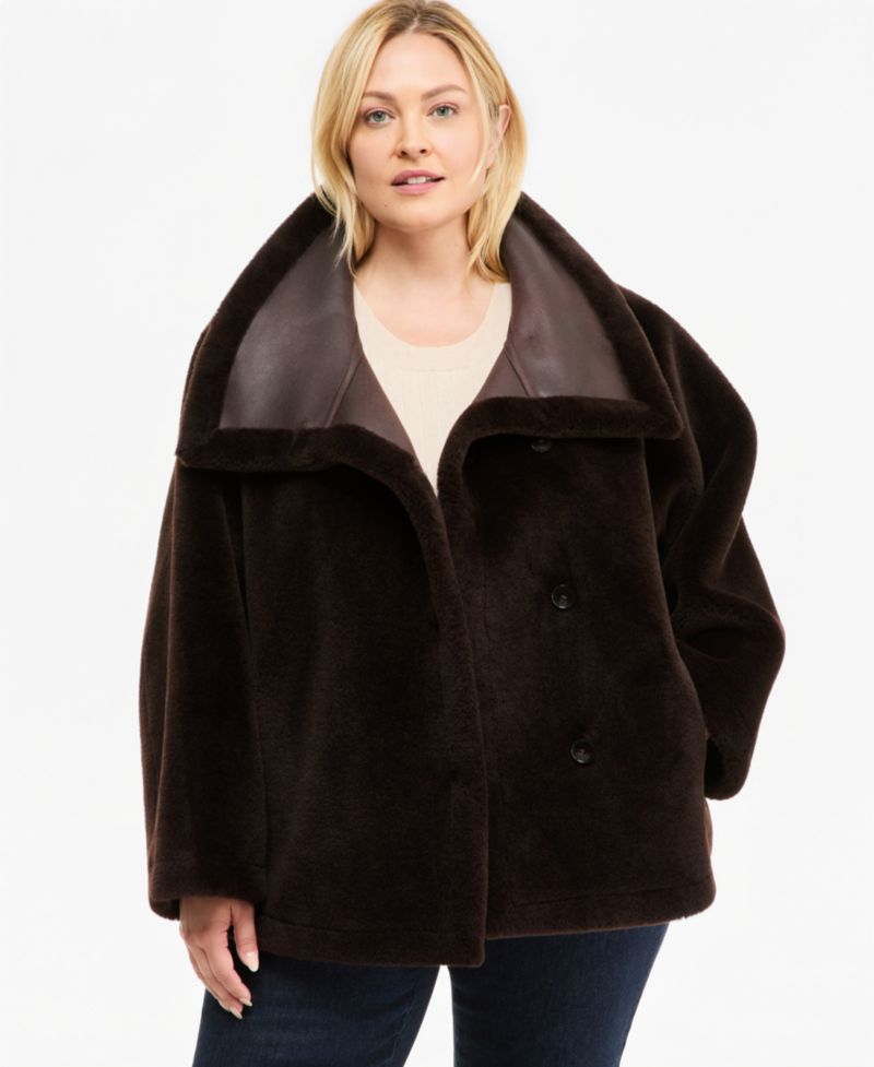 Plus Size Funnel-Neck Teddy Jacket, Created for Macy's