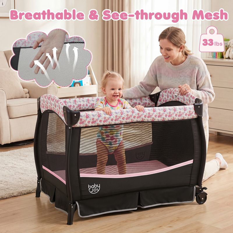 Pack Play Baby Diaper Changing Table 4 in 1 Foldable with Mattress