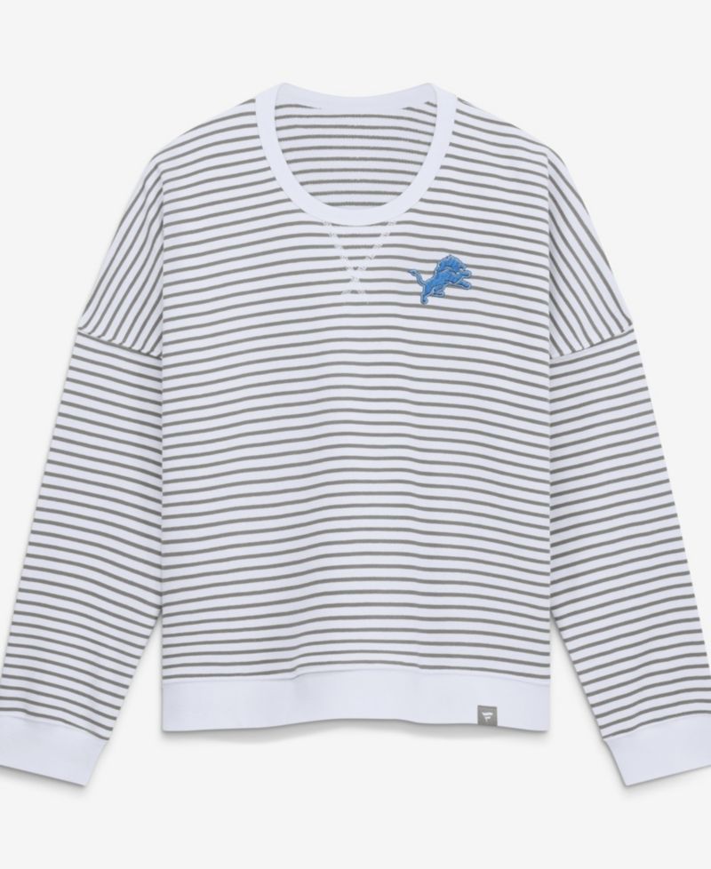 Women's White/Gray Detroit Lions Striped Oversized French Terry Sweatshirt