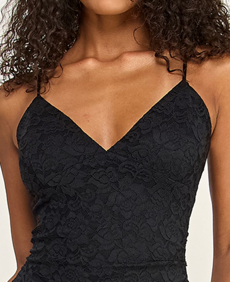 Juniors' Handkerchief Hem V-Neck Lace Midi Dress