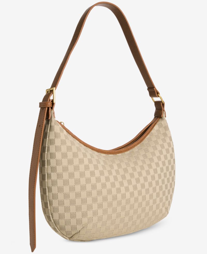 Checkered Soft Knit Large Crescent Shoulder Bag
