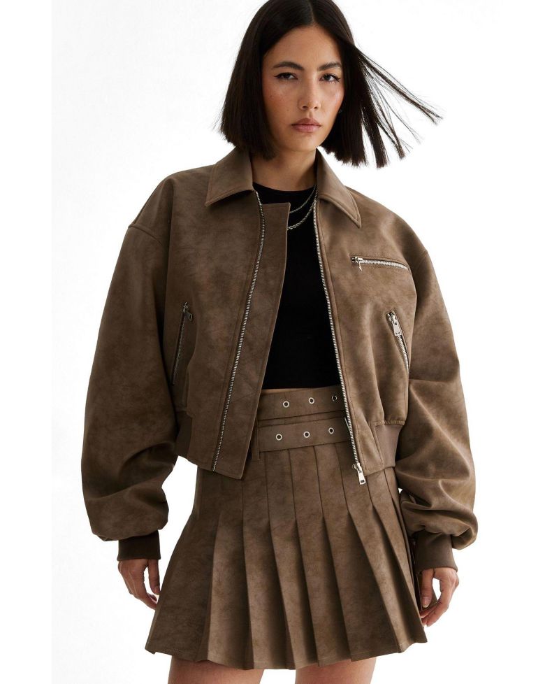 Women's Faux Leather Bomber Jacket