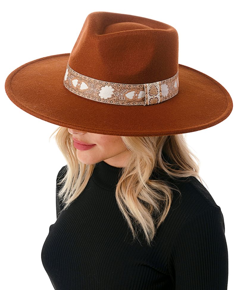 Women's Wool Blend Felt Hat with Floral Print Band