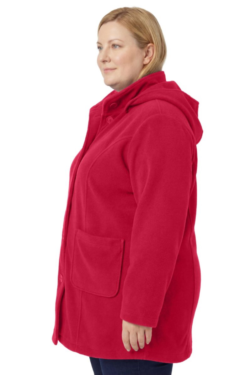 Plus Size Hooded A-Line Fleece Coat