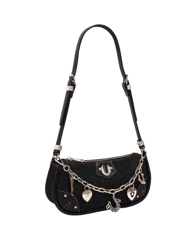 Women's Horseshoe Chain Shoulder Bag - Charm Detail Zip Top Purse with Adjustable Strap