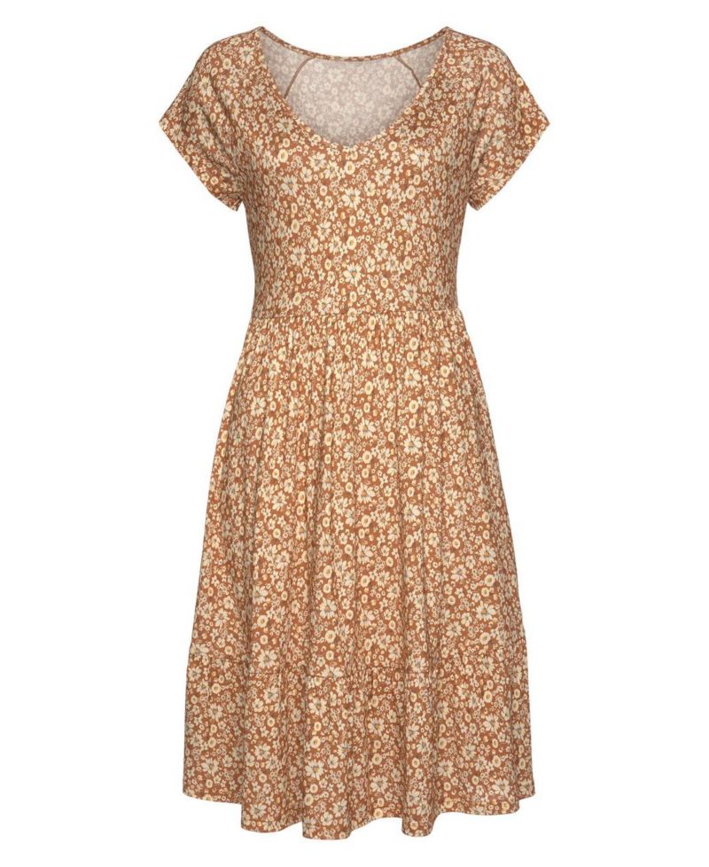 Women's Viscose Printed Flounce A-Line V-Neck Elastic-Waist Short Dress