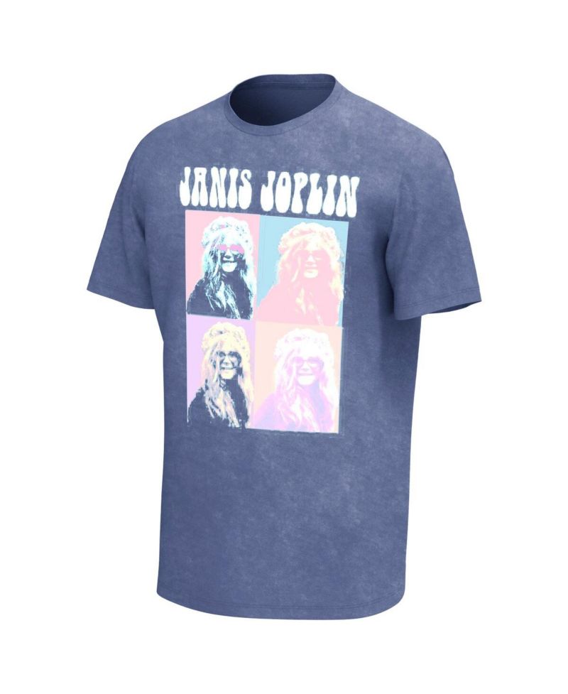 Men's Blue Janis Joplin Squares Washed Graphic T-shirt
