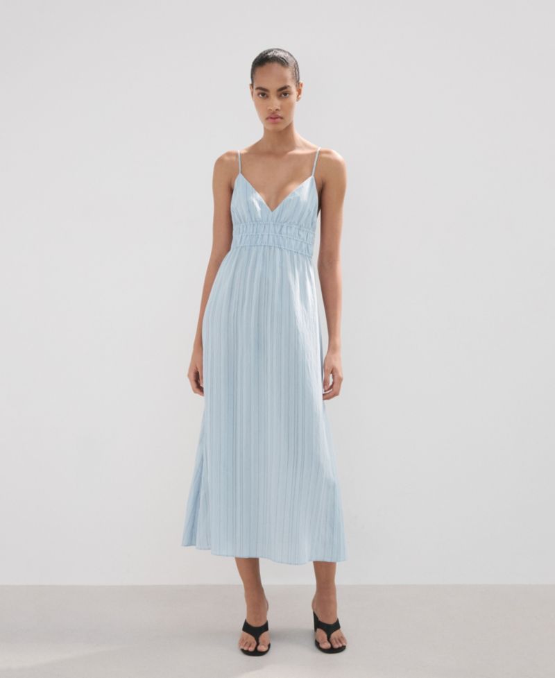 Women's Striped Midi Gathered Dress