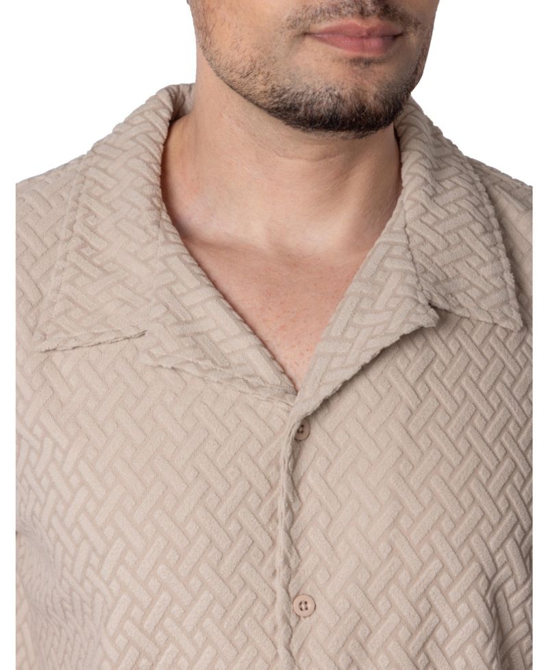 Men's Casual Textured Camp Collar Short Sleeve Button-Up Shirt