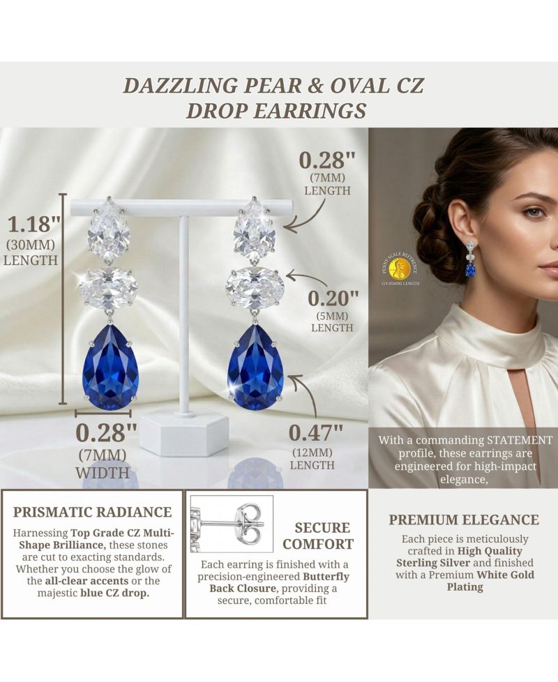 Dazzling White Gold Plated Pear and Oval CZ Drop Earrings