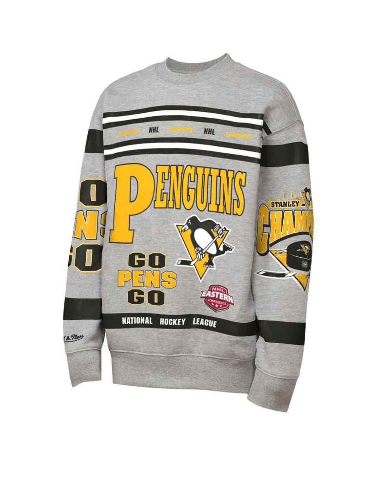 Big Boys and Girls Heather Gray Pittsburgh Penguins Allover Print Fleece Crewneck Sweatshirt