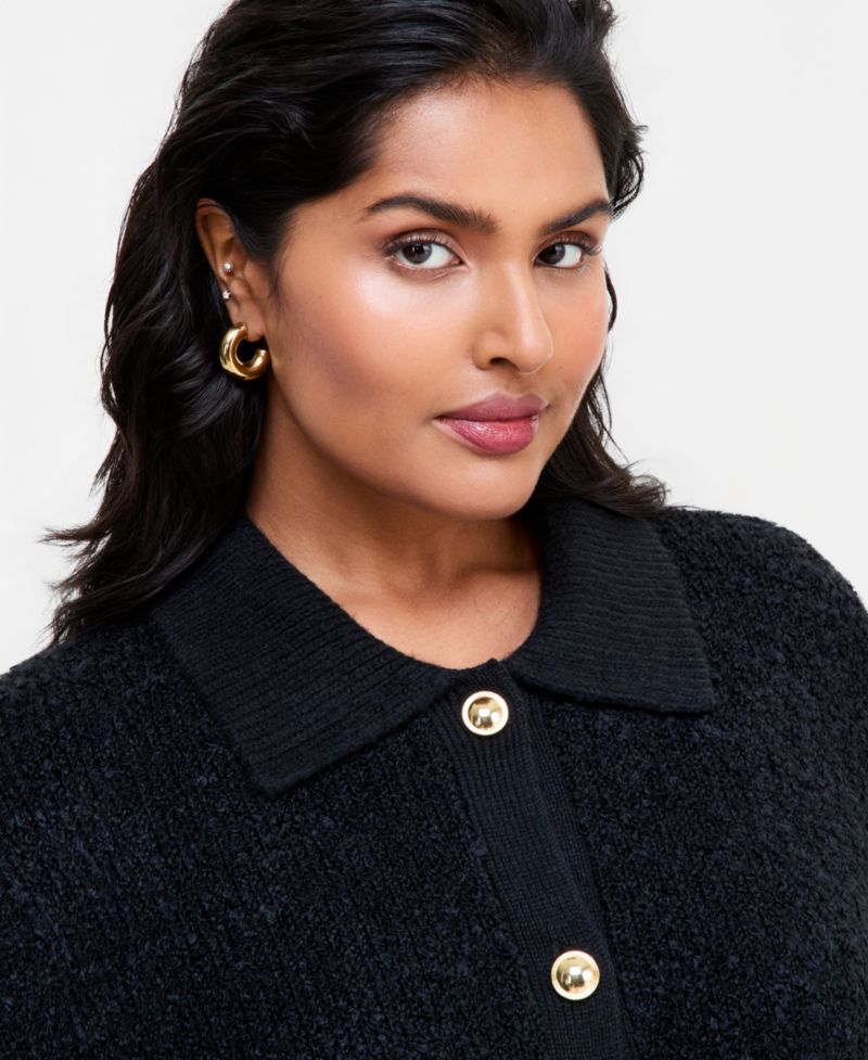 Plus Size Boucl&eacute; Long-Sleeve Cardigan