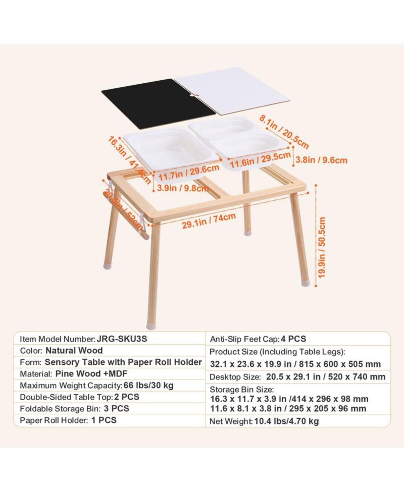Sand and Water Wooden Convertible-Top Activity Table for Ages 3+