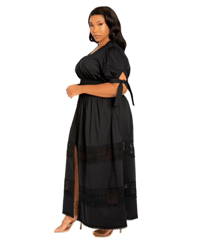 Plus Size Puff Sleeve Tiered Eyelet Maxi Dress