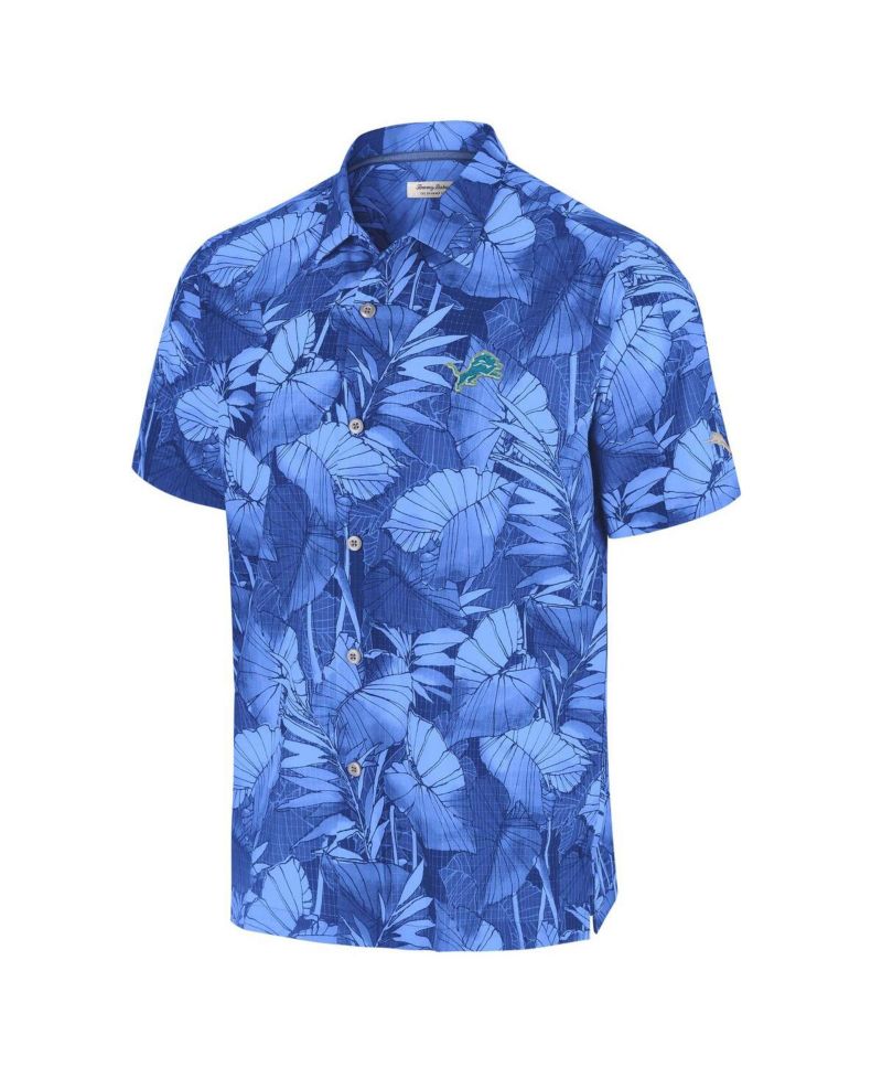 Men's Blue Detroit Lions Bahama Coast Nuevo Fronds Camp Button-Up Shirt