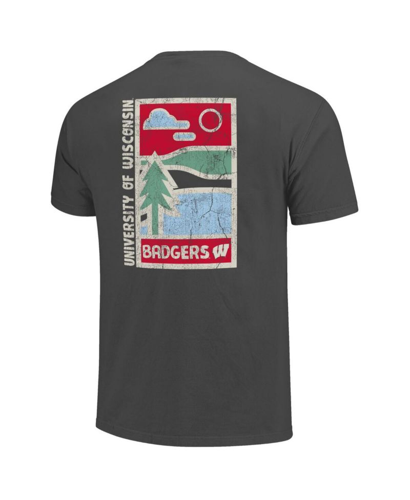 Men's Graphite Wisconsin Badgers Comfort Colors Minimal Vista Distressed Graphics T-Shirt