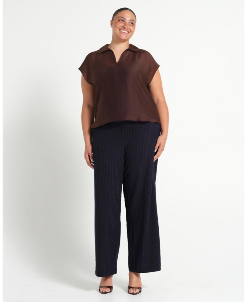Women's Kelly Sheer Collared V-Neck Short Sleeve Top