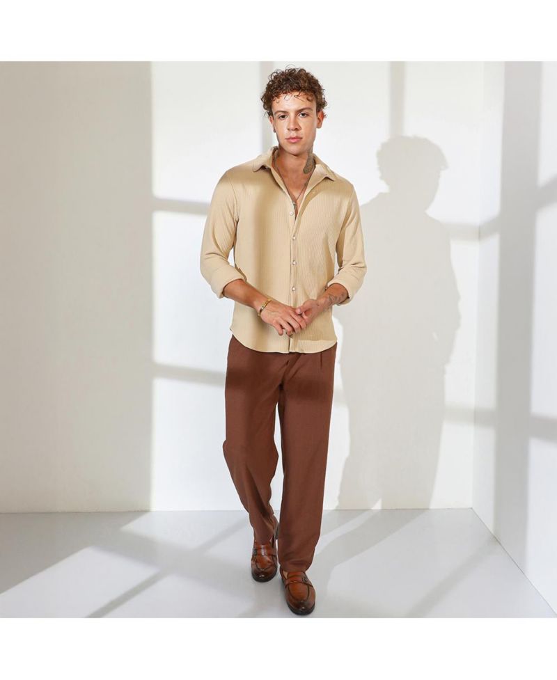 Men's Butter Yellow Stripe-Creased Shirt