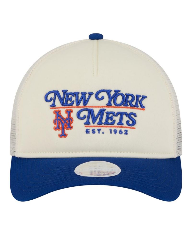 Women's Light Beige/Royal New York Mets Retro 9FORTY M-Crown A-Frame Trucker Adjustable Hat