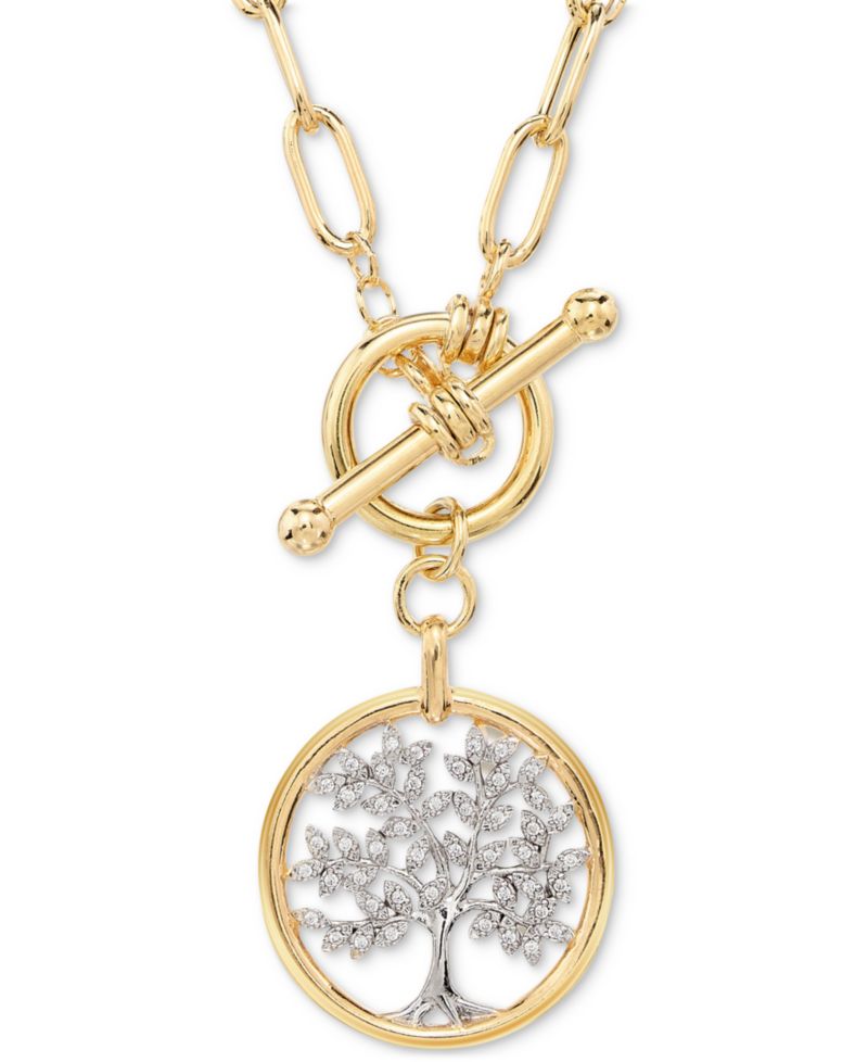 Diamond Family Tree Paperclip Link 18" Toggle Necklace (1/5 ct. t.w.) in Sterling Silver & 14k Gold-Plate