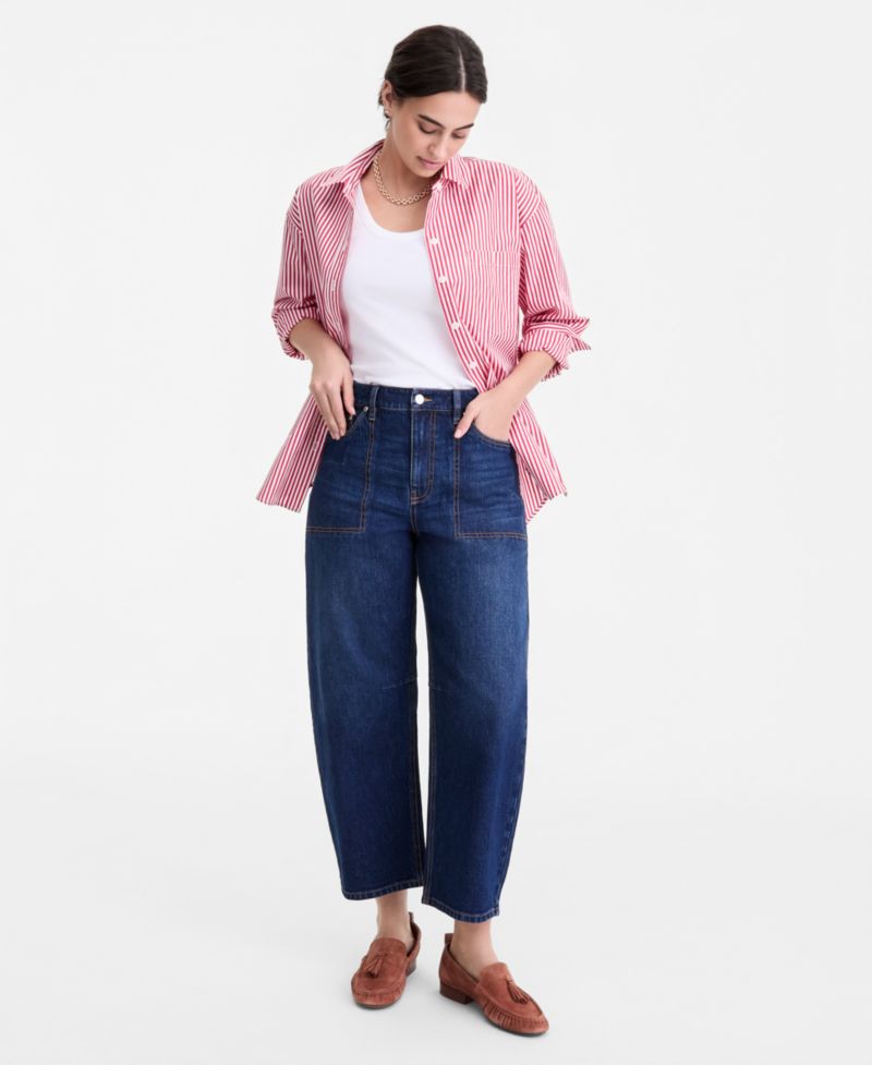 Women's Utility-Pocket Cropped Barrel-Leg Jeans