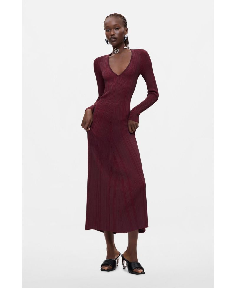 Women's Long-Sleeve Fitted Ribbed-Knit Sweater Dress