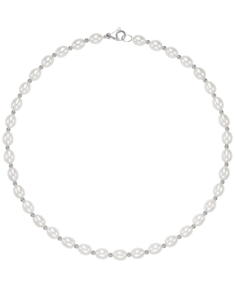 Cultured Freshwater Pearl (7-8mm) And Bead 18" Necklace In Sterling Silver